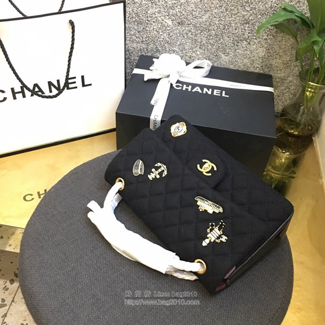 Chanel女包 01112# 2018最新款 布與皮徽章包 經典時尚款 香奈兒鏈條包 Chanel斜挎包  djc2998